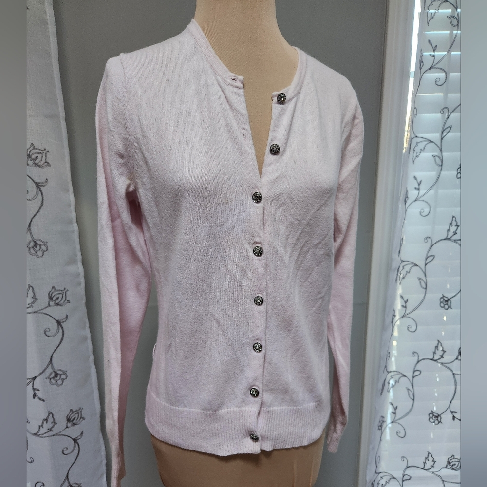 Gap Cardigan Medium Rhinestone Buttons Party Festive Pink Cotton Wool Angora